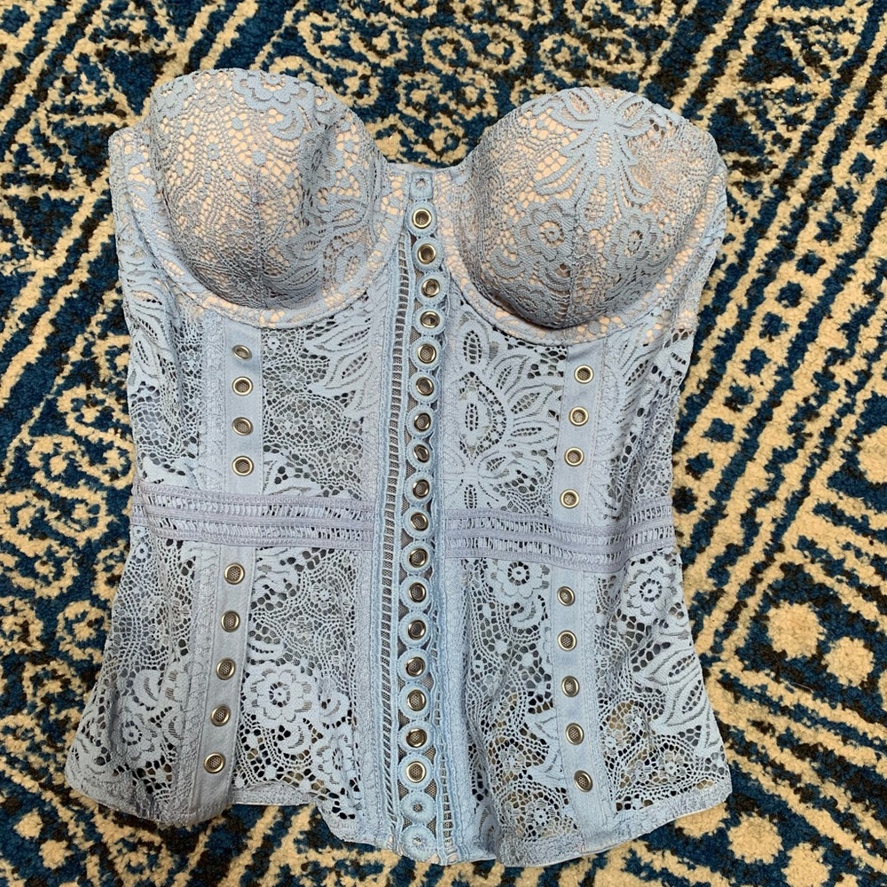 Victoria's Secret Intimates Blue Lace Rivet Corset Top